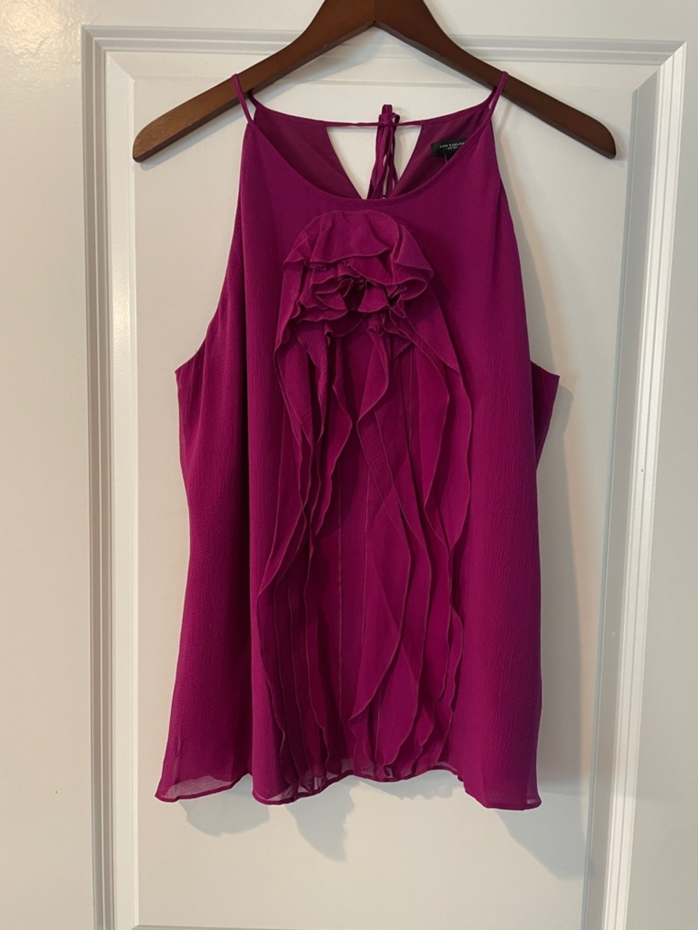 Sleeveless Ruffle Front Tank Top - Magenta 100% SILK